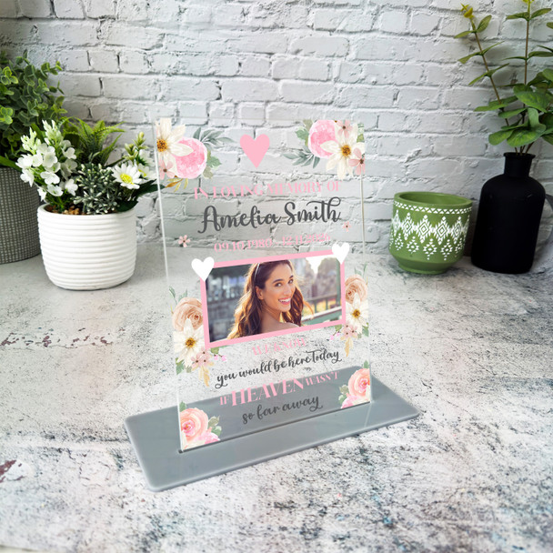 Female Pink Flower Memorial Keepsake Gift Photo Personalised Gift Acrylic Plaque