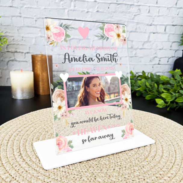 Female Pink Flower Memorial Keepsake Gift Photo Personalised Gift Acrylic Plaque