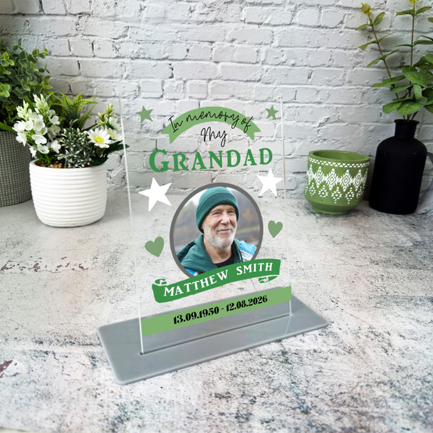 Grandad Memorial Keepsake Gift Green Star Photo Personalised Gift Acrylic Plaque