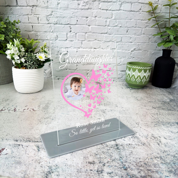 Granddaughter Heart Butterflies Photo Memorial Keepsake Gift Personalised Plaque