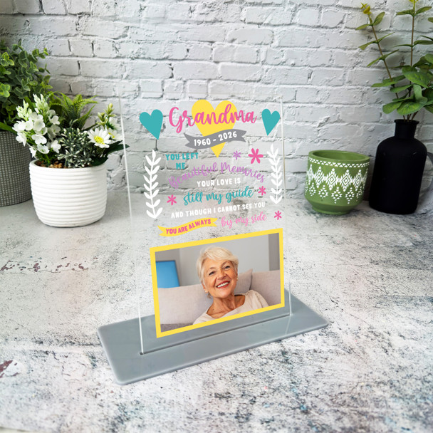 Grandma Memorial Keepsake Gift Left Me Memories Yellow Photo Heart Custom Plaque
