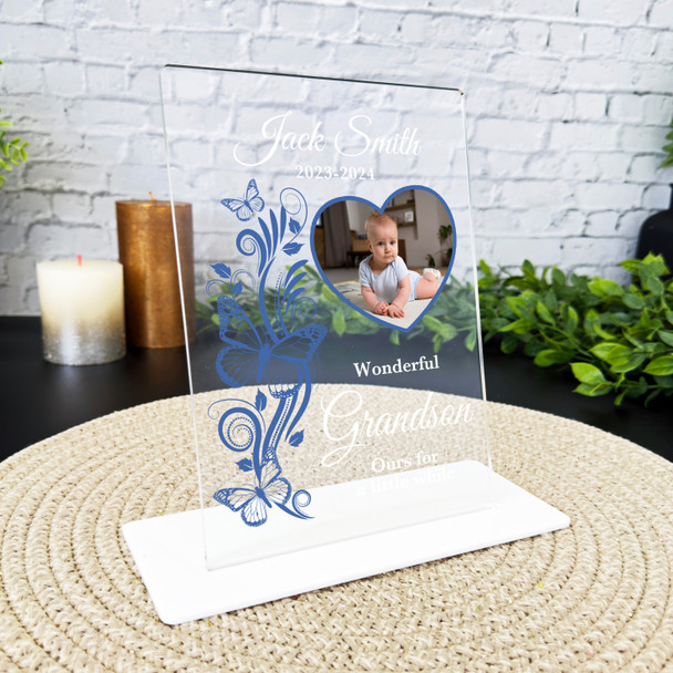 Grandson Blue Butterflies Heart Photo Memorial Keepsake Gift Personalised Plaque