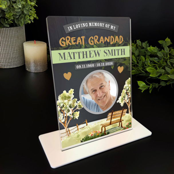 Great Grandad Memorial Keepsake Gift Bench Photo Custom Personalised Gift Plaque