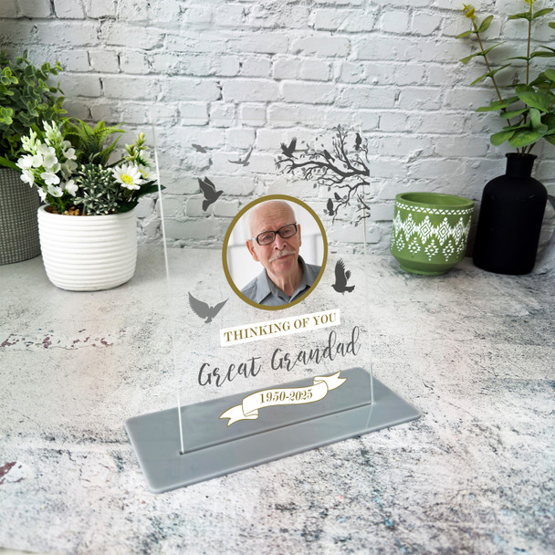 Great Grandad Thinking Of You Memorial Keepsake Gift Bird Tree Photo Gift Plaque