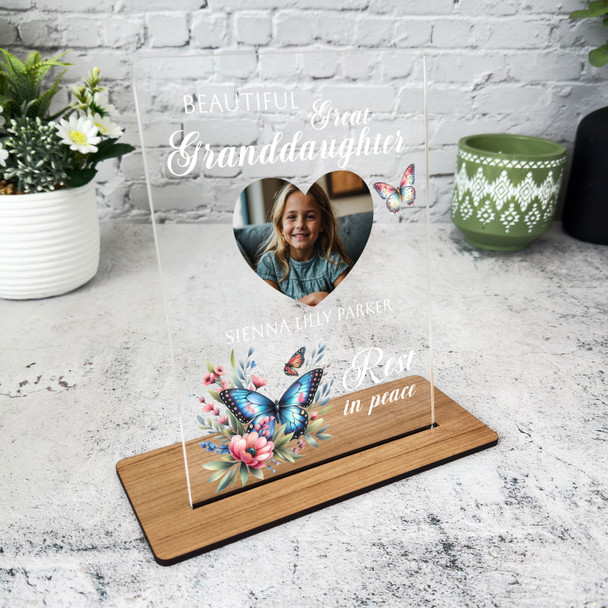 Great Granddaughter Butterflies Heart Photo Memorial Keepsake Gift Custom Plaque