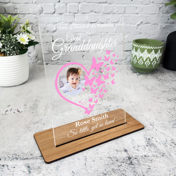 Great Granddaughter Heart Butterflies Photo Memorial Keepsake Gift Custom Plaque