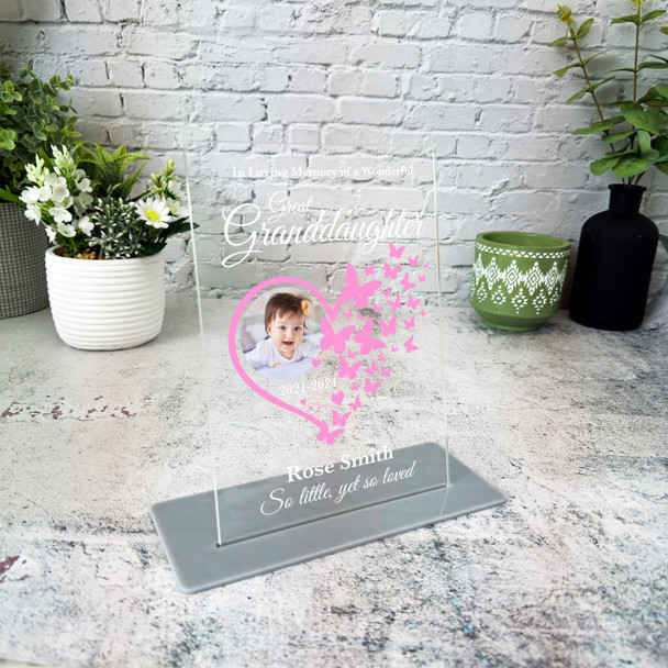 Great Granddaughter Heart Butterflies Photo Memorial Keepsake Gift Custom Plaque