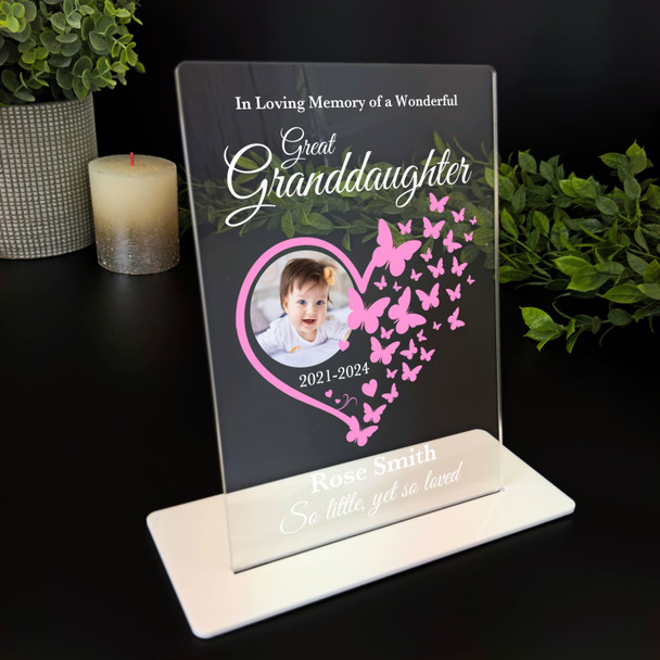 Great Granddaughter Heart Butterflies Photo Memorial Keepsake Gift Custom Plaque