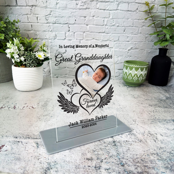 Great Granddaughter Heart Wings Photo Memorial Keepsake Gift Personalised Plaque