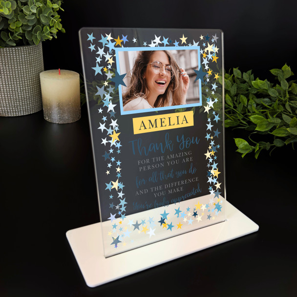 Thank You Gift For Colleague Employee Manager Work Award Blue Star Photo Plaque