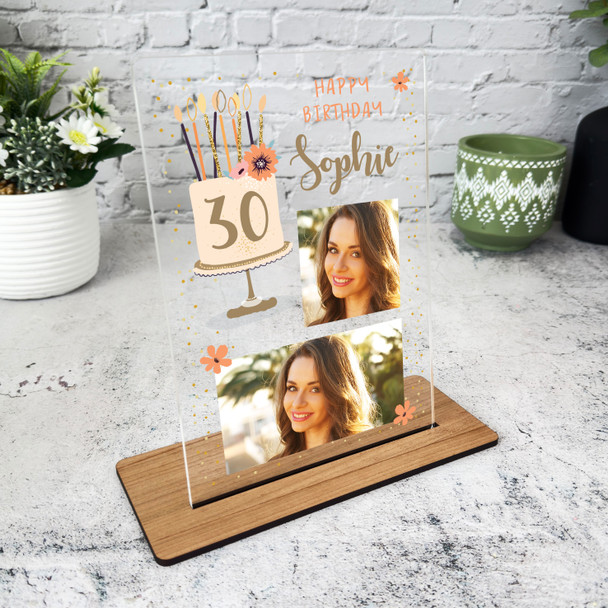 30th Birthday Gift For Female Peach Cake Photo Personalised Gift Acrylic Plaque