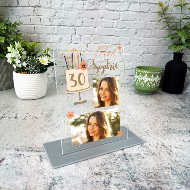 30th Birthday Gift For Female Peach Cake Photo Personalised Gift Acrylic Plaque