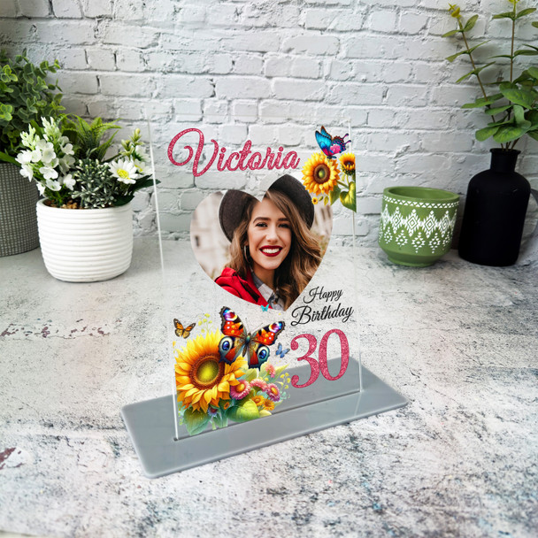30th Birthday Gift For Her Sun Butterflies Heart Photo Personalised Gift Plaque