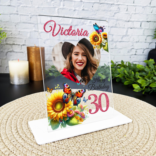 30th Birthday Gift For Her Sun Butterflies Heart Photo Personalised Gift Plaque