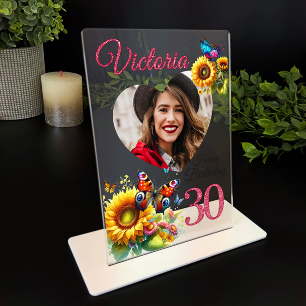 30th Birthday Gift For Her Sun Butterflies Heart Photo Personalised Gift Plaque