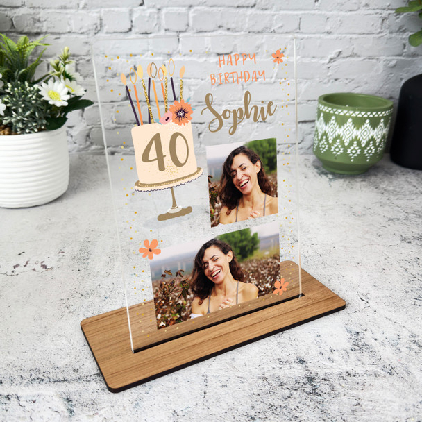 40th Birthday Gift For Female Peach Cake Photo Personalised Gift Acrylic Plaque