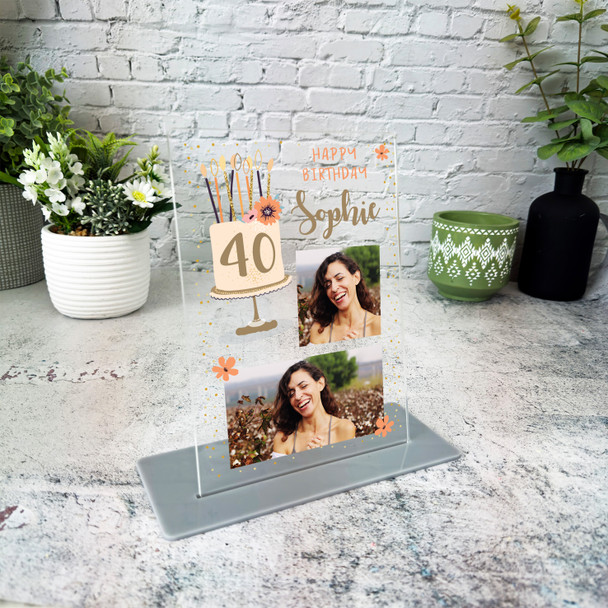 40th Birthday Gift For Female Peach Cake Photo Personalised Gift Acrylic Plaque