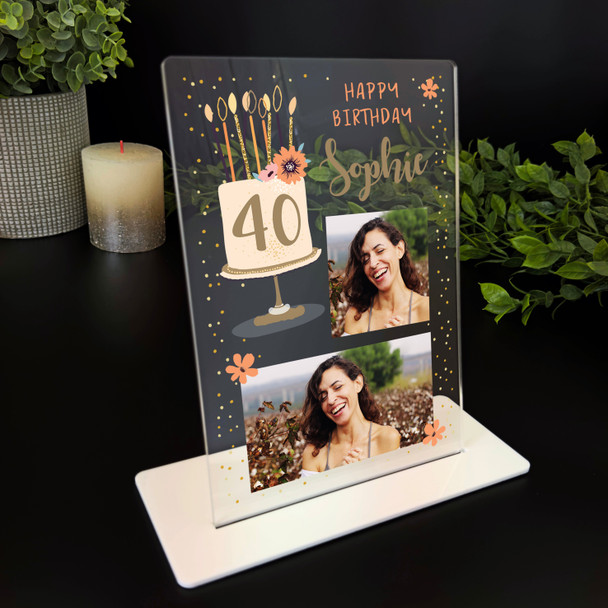40th Birthday Gift For Female Peach Cake Photo Personalised Gift Acrylic Plaque