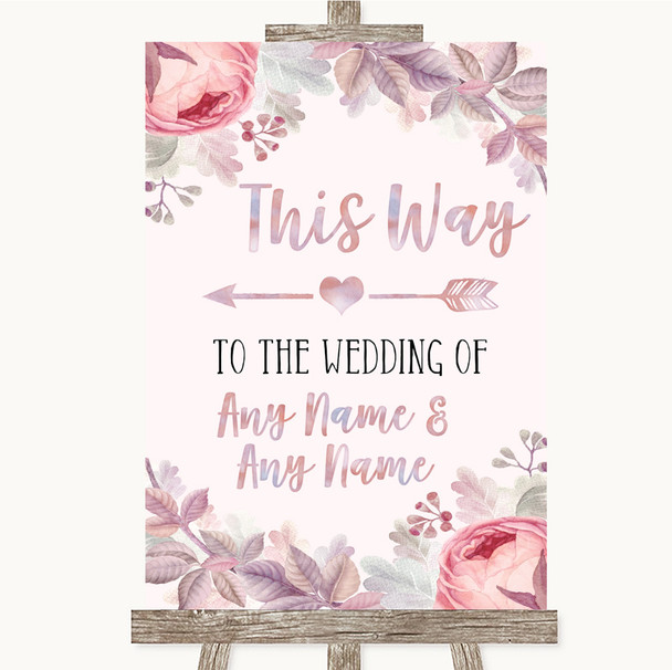 Blush Rose Gold & Lilac This Way Arrow Left Personalised Wedding Sign