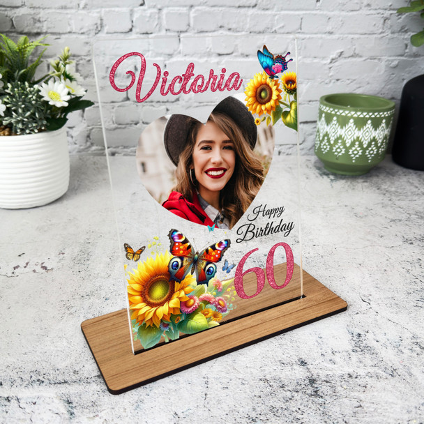 60th Birthday Gift For Her Sun Butterflies Heart Photo Personalised Gift Plaque