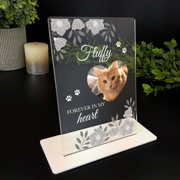 Any Pet Memorial Keepsake Gift Grey Floral Heart Photo Personalised Gift Plaque