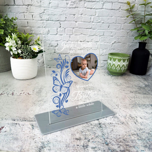 Brother Blue Butterflies Heart Photo Memorial Keepsake Gift Personalised Plaque