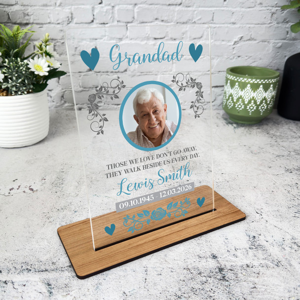 Grandad Memorial Keepsake Gift Blue Photo Rose Personalised Gift Acrylic Plaque