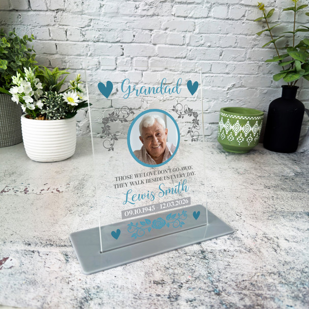 Grandad Memorial Keepsake Gift Blue Photo Rose Personalised Gift Acrylic Plaque