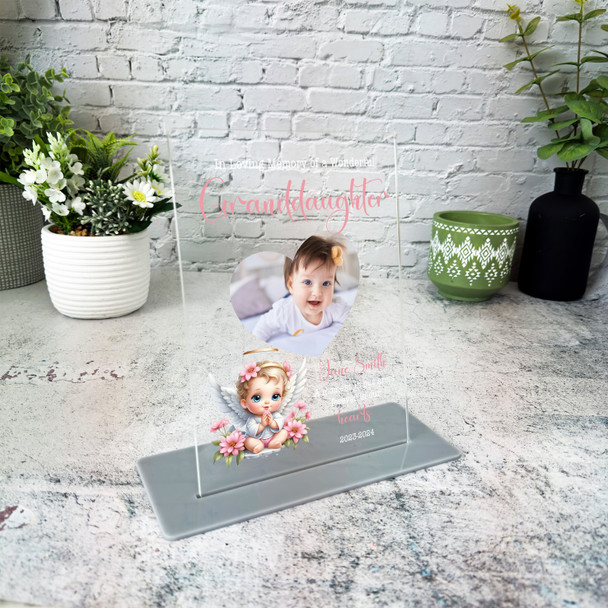 Granddaughter Baby Angel Heart Photo Memorial Keepsake Gift Personalised Plaque