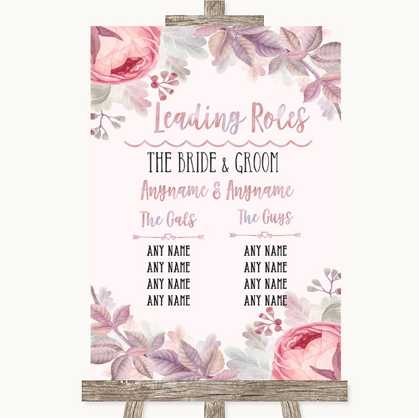 Blush Rose Gold & Lilac Who's Who Leading Roles Personalised Wedding Sign