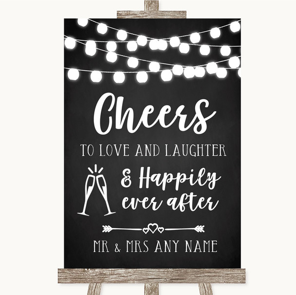 Chalk Style Black & White Lights Cheers To Love Personalised Wedding Sign