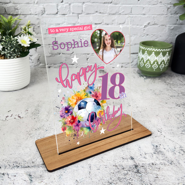 18th Birthday Gift Floral Splash Football Heart Photo Personalised Gift Plaque