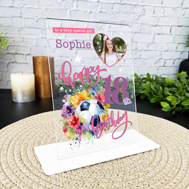 18th Birthday Gift Floral Splash Football Heart Photo Personalised Gift Plaque