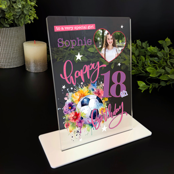 18th Birthday Gift Floral Splash Football Heart Photo Personalised Gift Plaque
