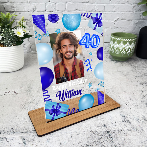 40th Birthday Gift Blue Balloons Photo Custom Personalised Gift Acrylic Plaque