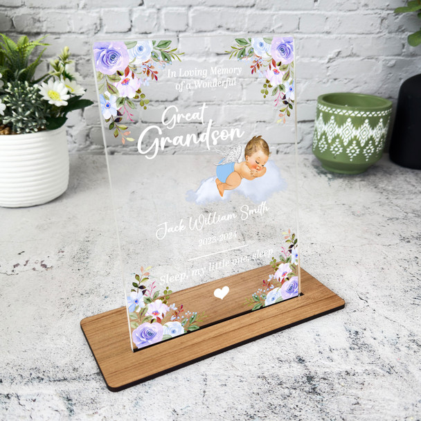 Great Grandson Blonde Hair Sleep Baby Boy Memorial Keepsake Gift Custom Plaque