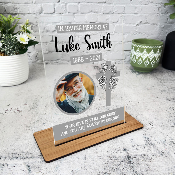 Loving Memory Cross Grey Memorial Keepsake Gift Photo Personalised Gift Plaque