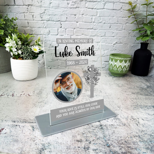 Loving Memory Cross Grey Memorial Keepsake Gift Photo Personalised Gift Plaque