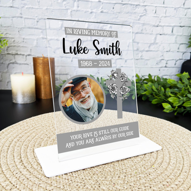 Loving Memory Cross Grey Memorial Keepsake Gift Photo Personalised Gift Plaque