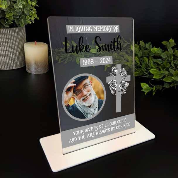 Loving Memory Cross Grey Memorial Keepsake Gift Photo Personalised Gift Plaque