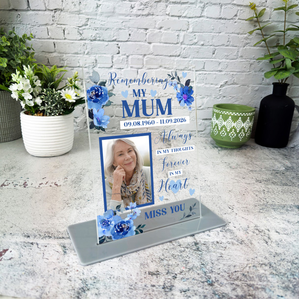 Mum Female Blue Flower Memorial Keepsake Gift Personalised Gift Acrylic Plaque