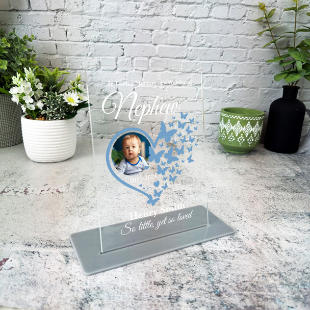 Nephew Heart Butterflies Photo Memorial Keepsake Gift Personalised Gift Plaque