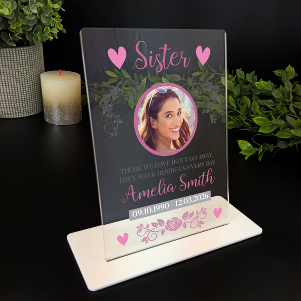Sister Memorial Keepsake Gift Pink Photo Rose Personalised Gift Acrylic Plaque