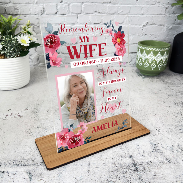 Wife Female Red Flower Memorial Keepsake Gift Personalised Gift Acrylic Plaque