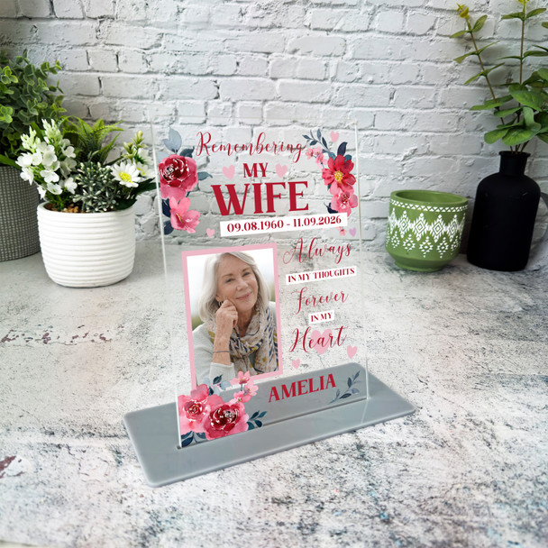 Wife Female Red Flower Memorial Keepsake Gift Personalised Gift Acrylic Plaque