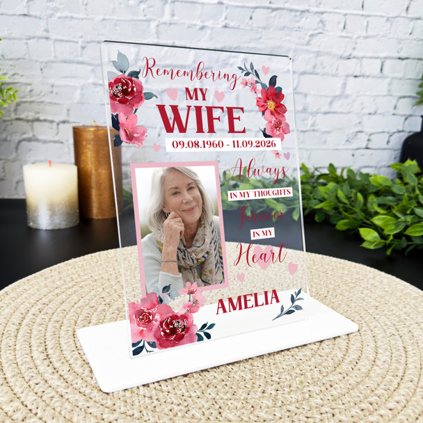 Wife Female Red Flower Memorial Keepsake Gift Personalised Gift Acrylic Plaque