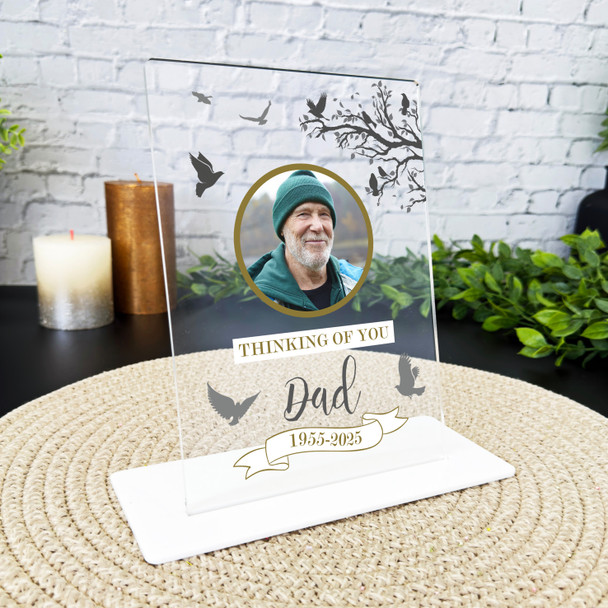 Dad Thinking Of You Memorial Keepsake Gift Bird Tree Photo Personalised Plaque