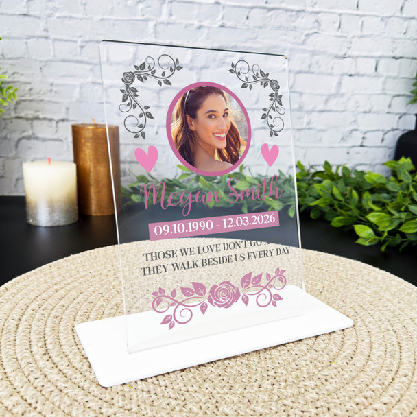 Female Memorial Keepsake Gift Pink Photo Rose Personalised Gift Acrylic Plaque