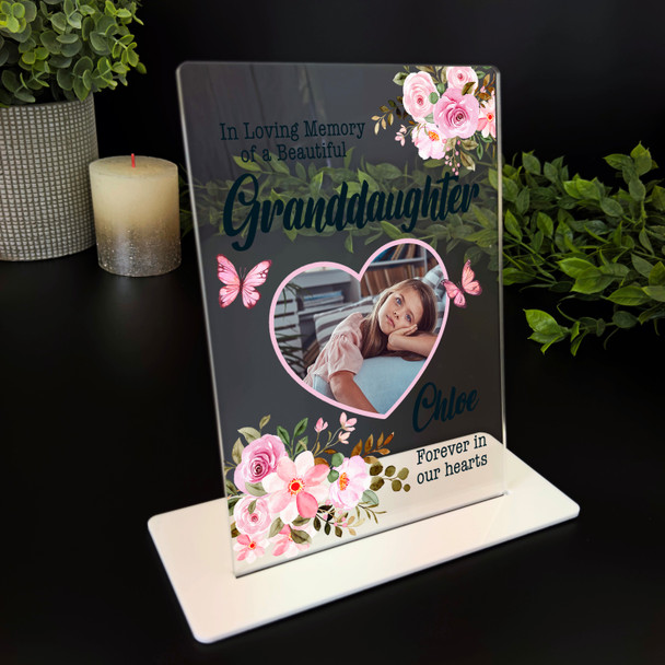 Granddaughter Pink Heart Photo Memorial Keepsake Gift Personalised Gift Plaque