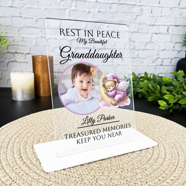 Granddaughter Pink Sleep Bear Photo Memorial Keepsake Gift Personalised Plaque